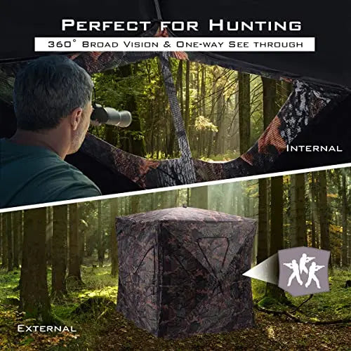Portable Hunting Blind 360 Degree See Through Ground Tent For 2-3 Adults Camouflage
