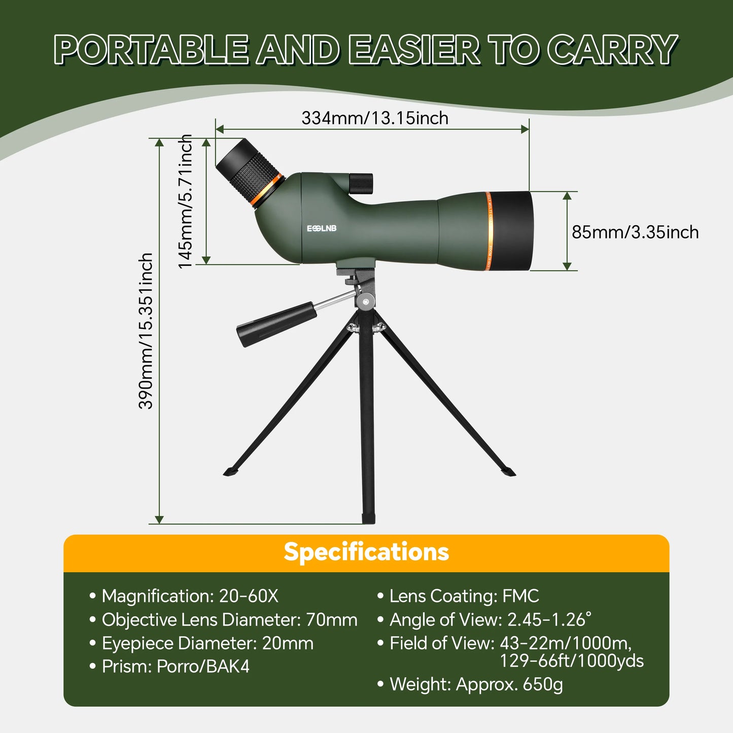 20-60X70 Zoom HD Spotting Scope FMC Lens BAK4 Prism Portable Size Design with Mobile Holder Table Tripod for Bird Watching