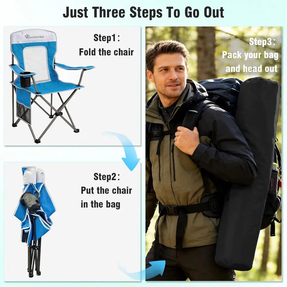 Camping Chairs, High Back Breathable Mesh Chair 300 LBS Capacity, Portable Outdoor Lawn Chairs with Cup Holder, Suitable for Pic