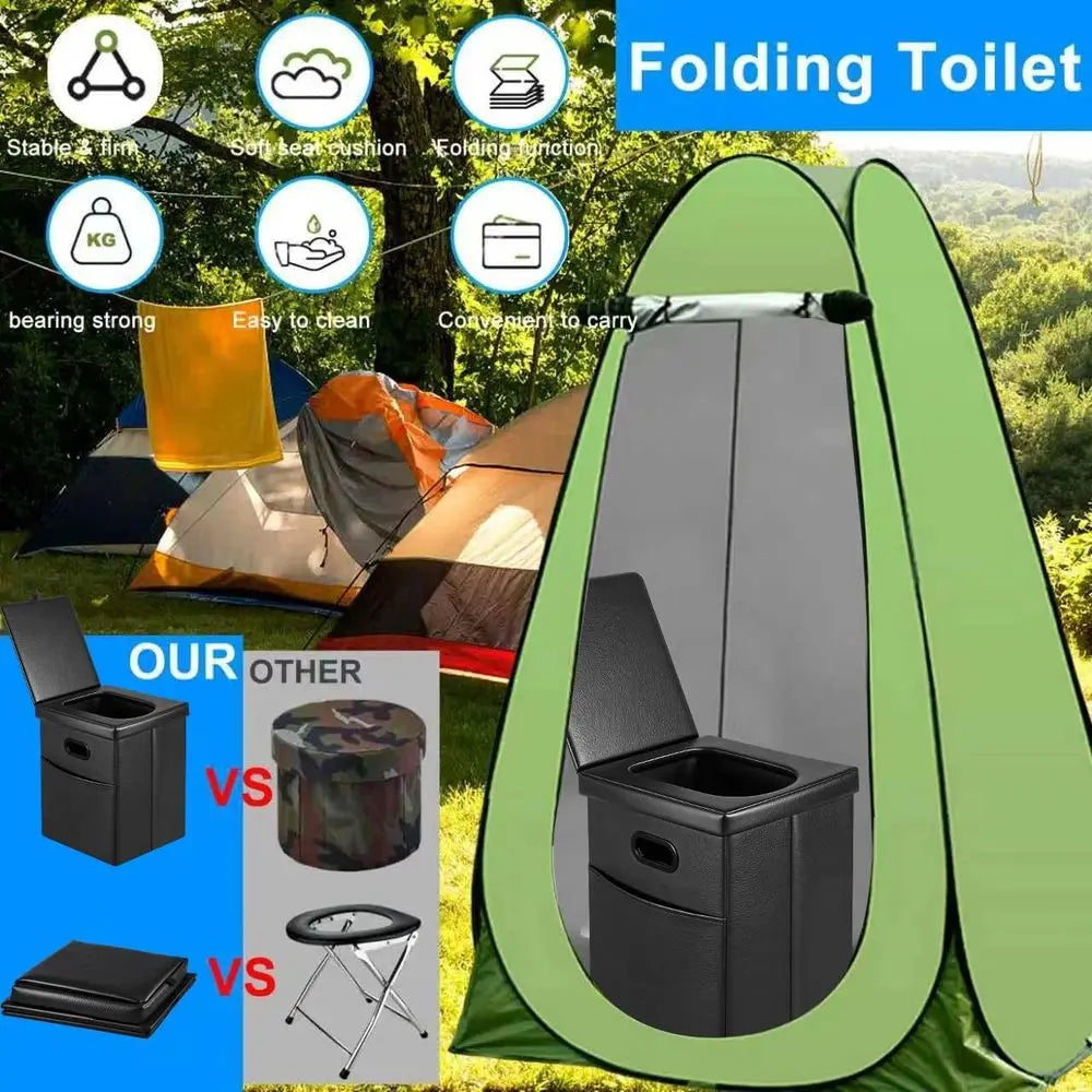 Portable Toilet for Camping, Foldable Travel Toilet for Adults, Heavy Duty 190lbs Capacity Commode for Car, Road Trip, Outdoor E