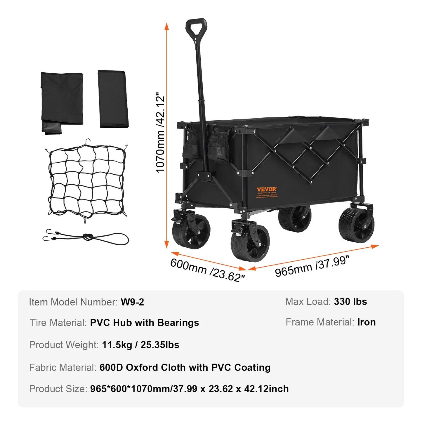 Collapsible Folding Wagon Beach Wagon Cart with All-Terrain Wheels Drink Holder Sport Wagon for Camping Shopping Garden