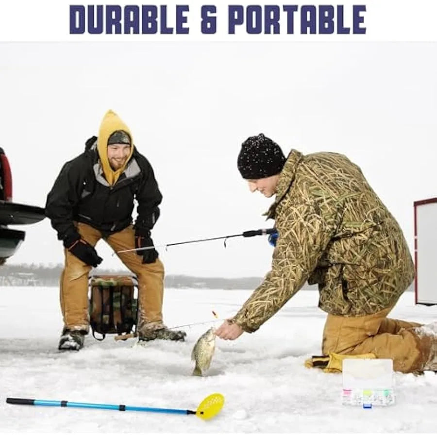 Ice Fishing Rod and Reel Combo Ice Fishing Gear with Folding Backpack Chair Ice Fishing Pole Ice Scoop Ice Fishing Jigs