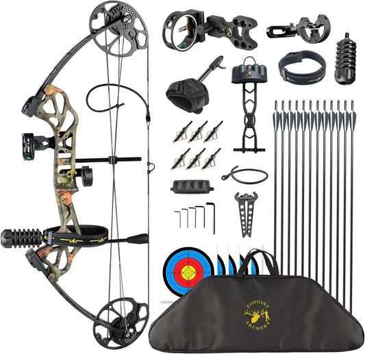 Compound Bow Pro Set Easy to Adjust No Bow Press Needed Bow and Arrow Set 19-31\\" Draw Length 0-70 Lbs Draw Weight Up to IBO 32