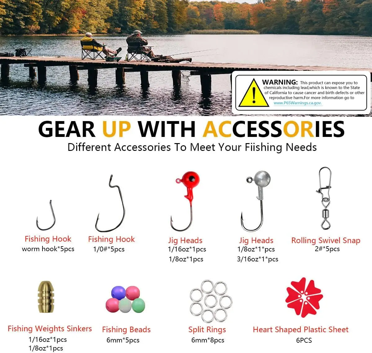 Fishing Lures Kit Set with Tackle Box - Crankbaits, Topwater, Spinnerbaits, Worms, Jigs, Hooks for Bass Trout Fishing Gear