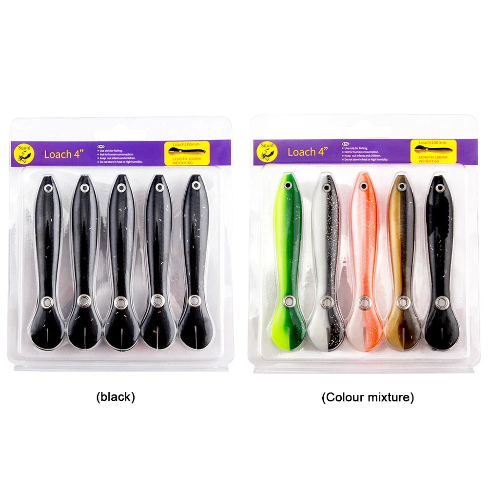 5pcs 10cm Soft Fishing Lures Silicone Bionic Loach Bait Fishing Bait for Bass Pike Trout Fishing Accessories