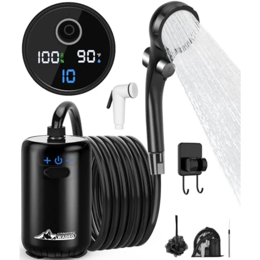 2026 Upgraded Portable Shower for Camping, Rechargeable Camping Shower with Intelligent LED Display, 10 Spray Modes, IPX7 Water