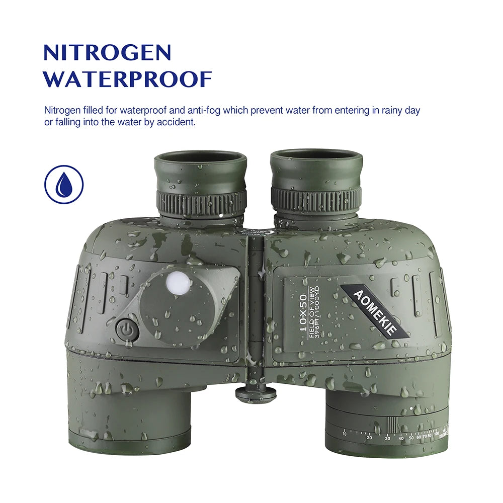 Marine Binoculars 10x50 Waterproof Binoculars with Rangefinder Compass BAK4 Prism FMC Lens for Birdwatching Hunting Boating