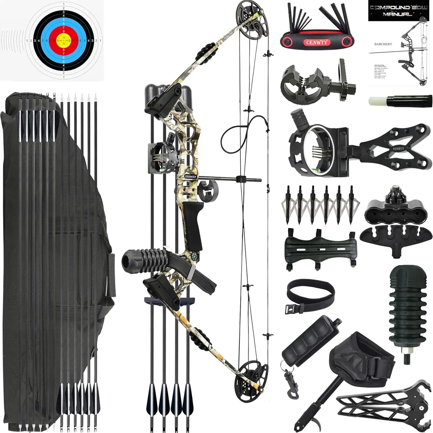 Archery Compound Bow Set 20-70 LBS, Draw Length 24\\"-30\\", up to IBO 320 fps, Hunting Compound Bow with All Accessories for Ar