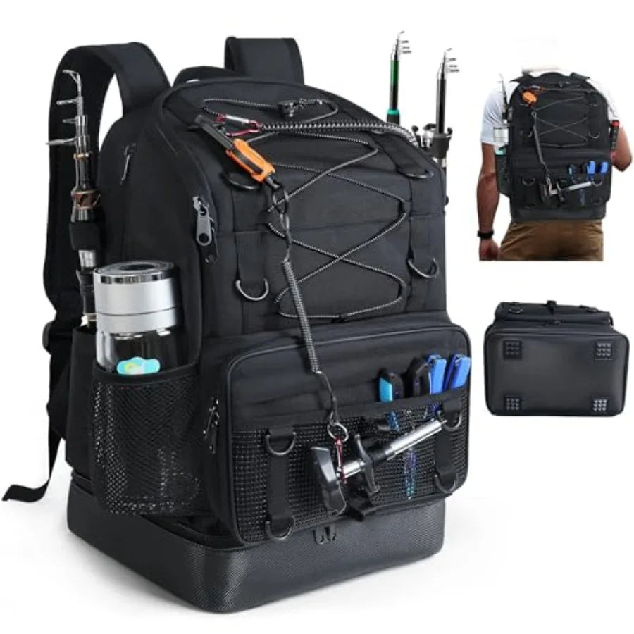 Fishing Backpack with Rod Holder Heavy Duty Fishing Bag with Waterproof Bottom Tackle Backpack Gifts for Man Woman