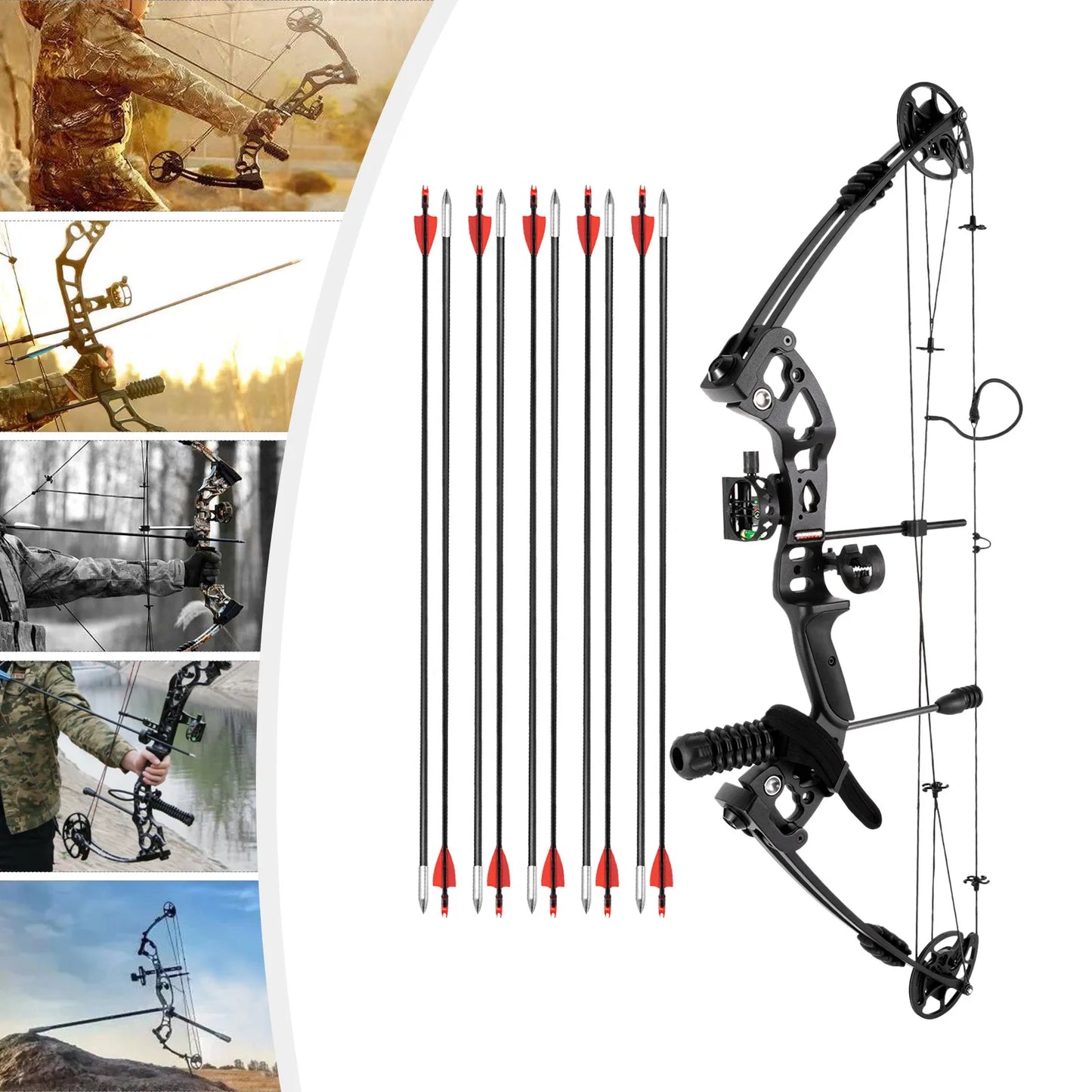 Archery Compound Bow Arrow Set with 12Arrows Black Battleship Compound Bow Right Hand Draw Weight and Cams Fully Adjustable