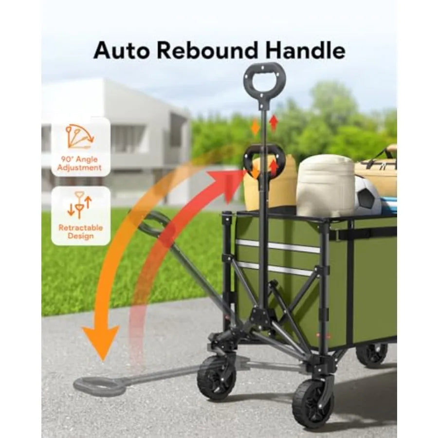 Foldable utility wagon for beach, garden, camping, sports; steel frame, black; 220 lbs capacity, 120L volume, collapsible with