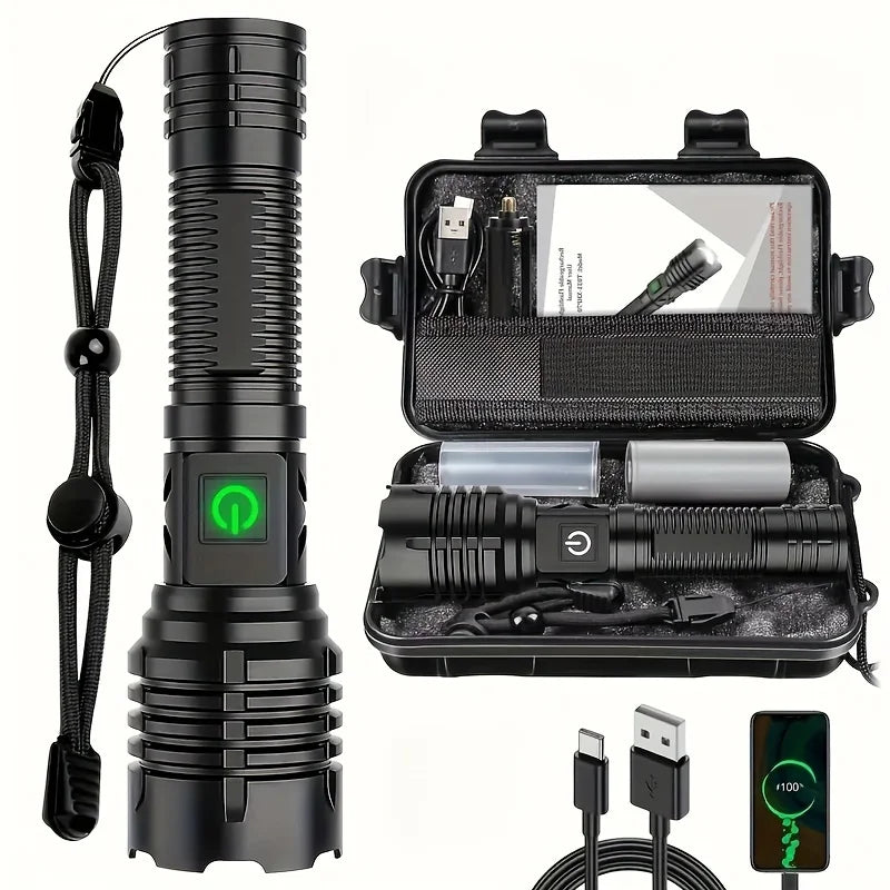 1 Sets Torch Rechargeable falshlight, Super Bright high lux, Bright Torch Battery Powered, Power Bank 5 Modes Zoom Adjustable Po