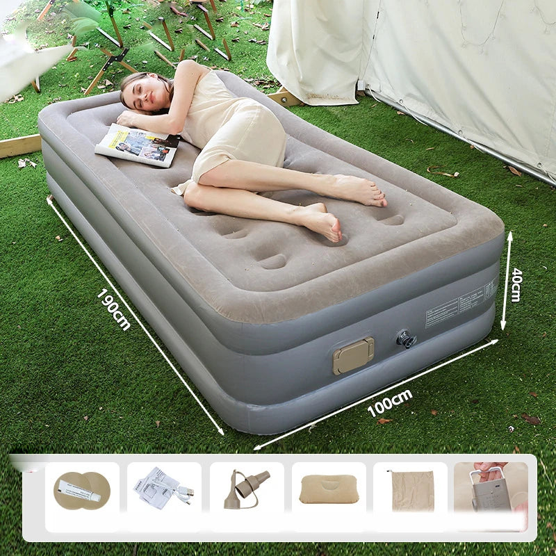 Home Floor-laying Folding Automatic Inflatable Mattress Air Bed Portable Outdoor Camping Flocking Moisture-proof Built-in Pump