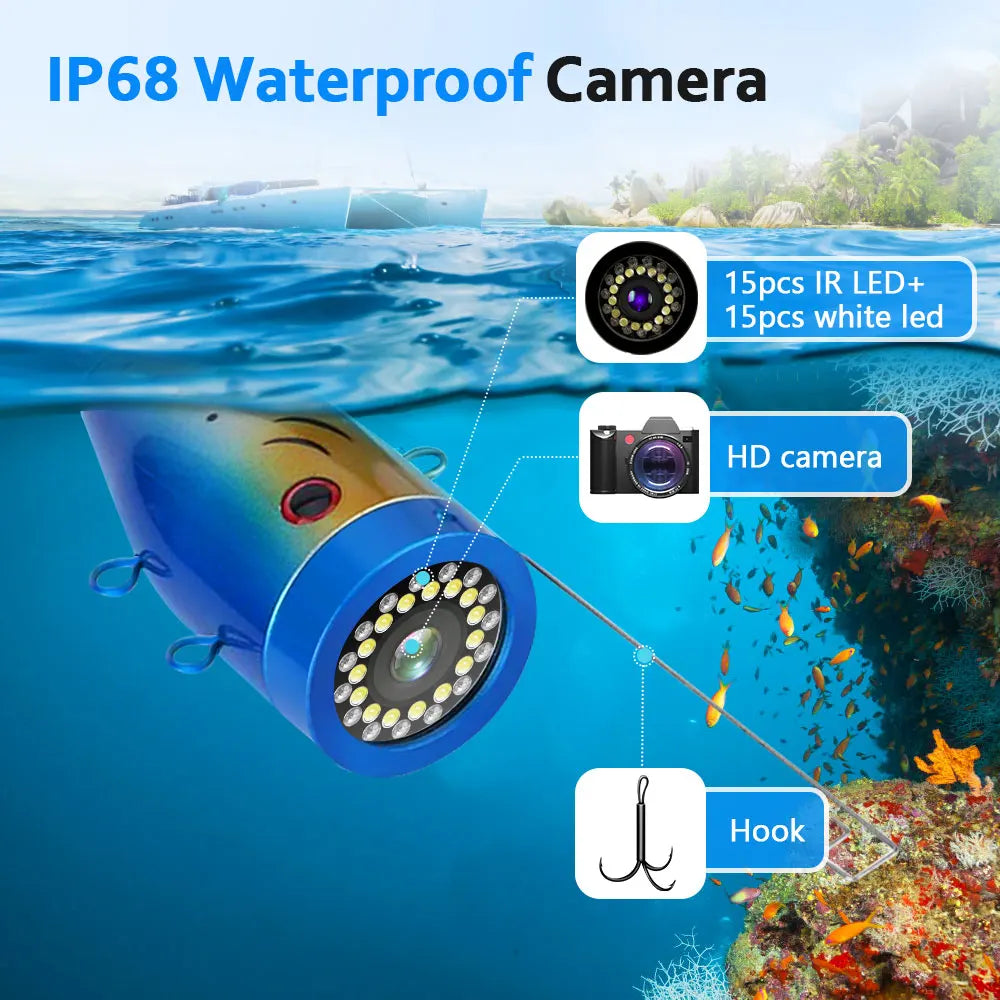 Fish Finder Underwater Fishing Camera Double Lamp 30LEDs 7Inch 15M 30M 50M IP68 Waterproof For ICE/Sea/River Fishing Fishfinder