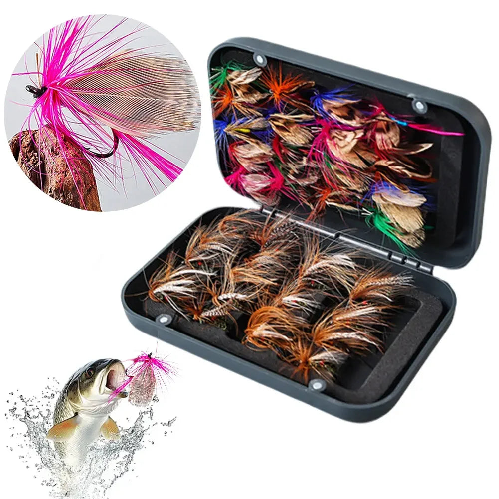 41/60pcs Bionic Insects Flies with Box Fly Fishing Lures Bionic Fly Hook Set Artificial Insect Fishing Baits Box for Trout Carp