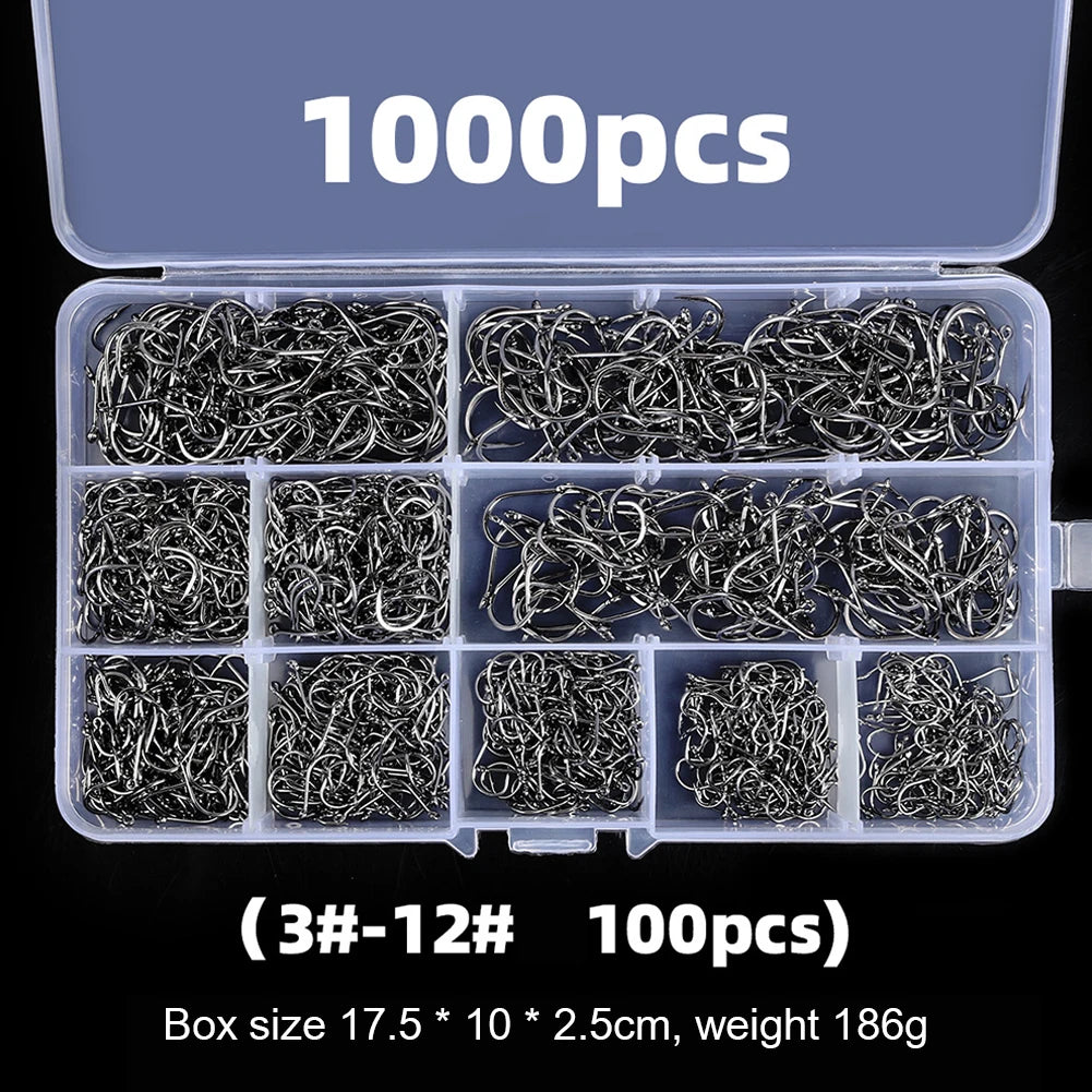 600pcs/1000pcs 3-12 Size Fishing Hooks High Carbon Steel Sharp Barbed Fishhooks Corrosion Resistance Fishhooks