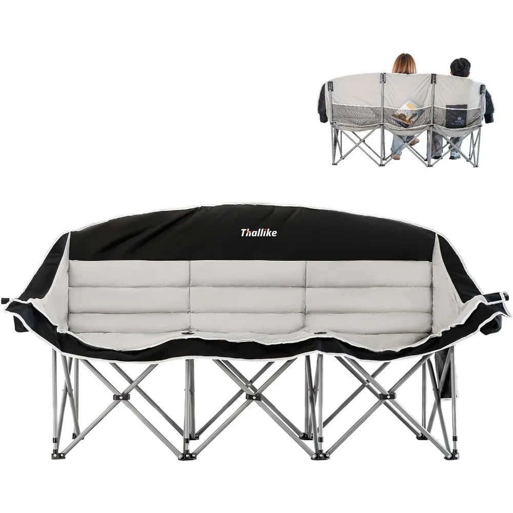 Double Camping Chair – 2-3 Person Outdoor Folding Sofa with Cup & Wine Glass Holders – Oversized Loveseat Camping Couch for Camp