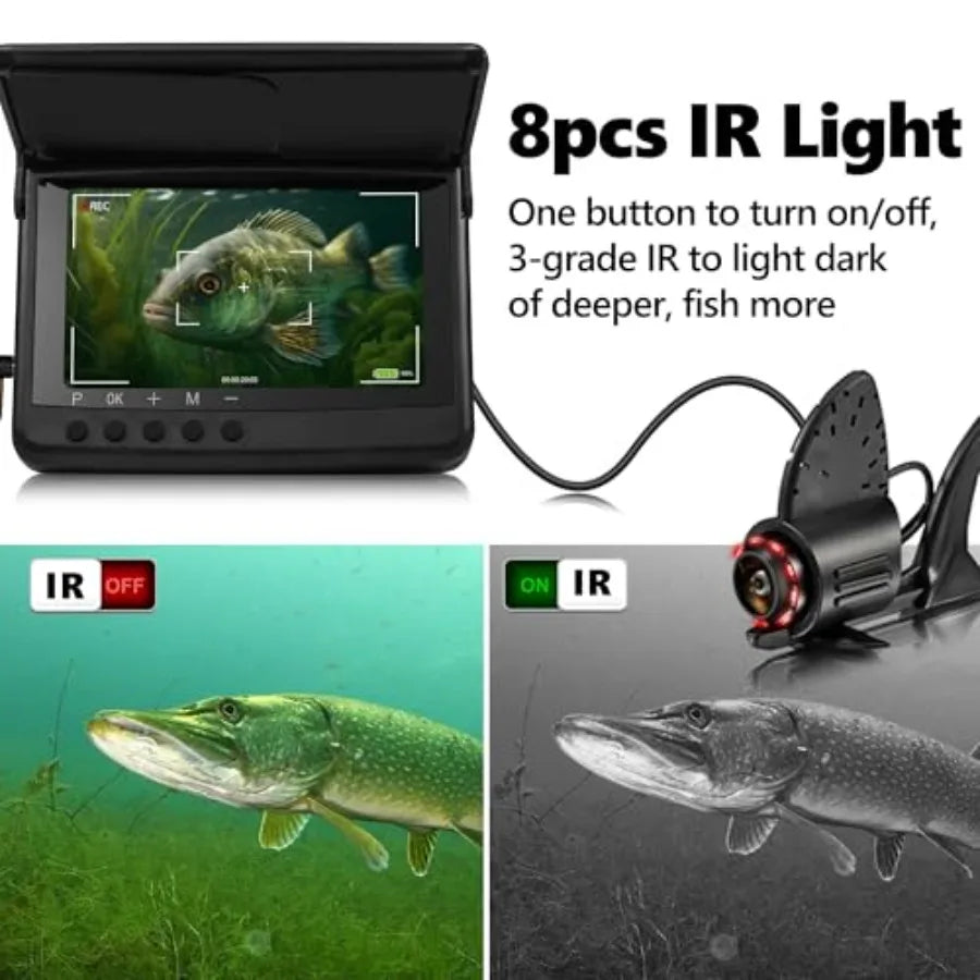 2026 NEW Audio+Video Record HD1080P Ice Fishing Camera w/DVR 32GB, 10000mAh, 5'' OLED, IR, Portable Underwater Fish Finder for