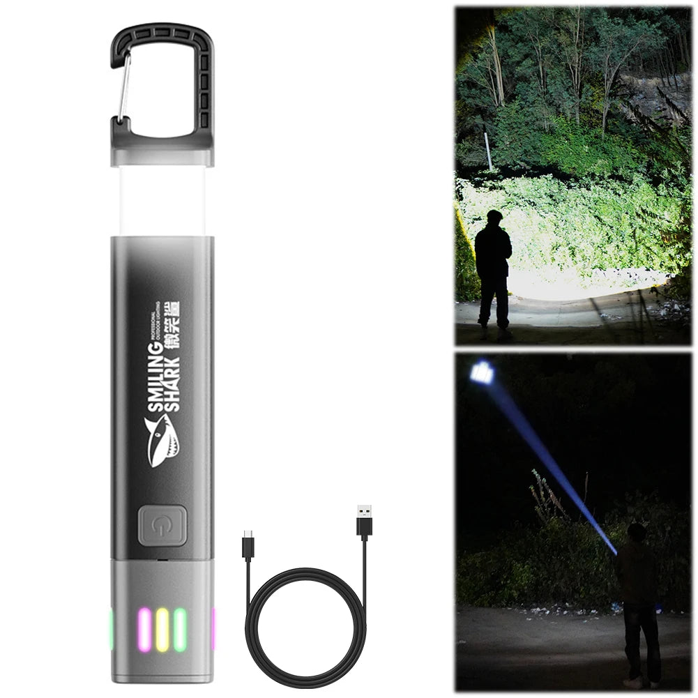 XPE+COB LED Variable Focus Flashlight USB Rechargeable Strong Light Torch 3 Gears Zoomable Flashlight for Outdoor Hiking Fishing