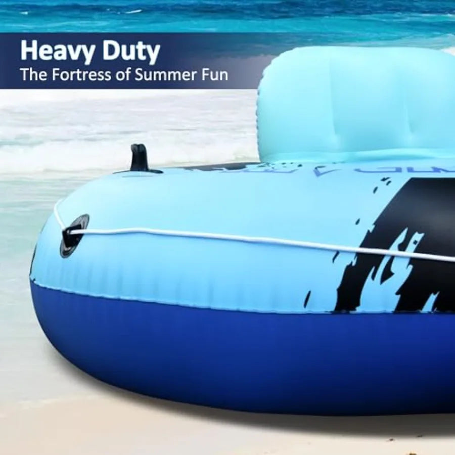 Heavy Duty Double River Tube, 2-Person Inflatable Floating Tube with Backrest, 2 Cup Holders, Handles, Oversized Inflatable Poo