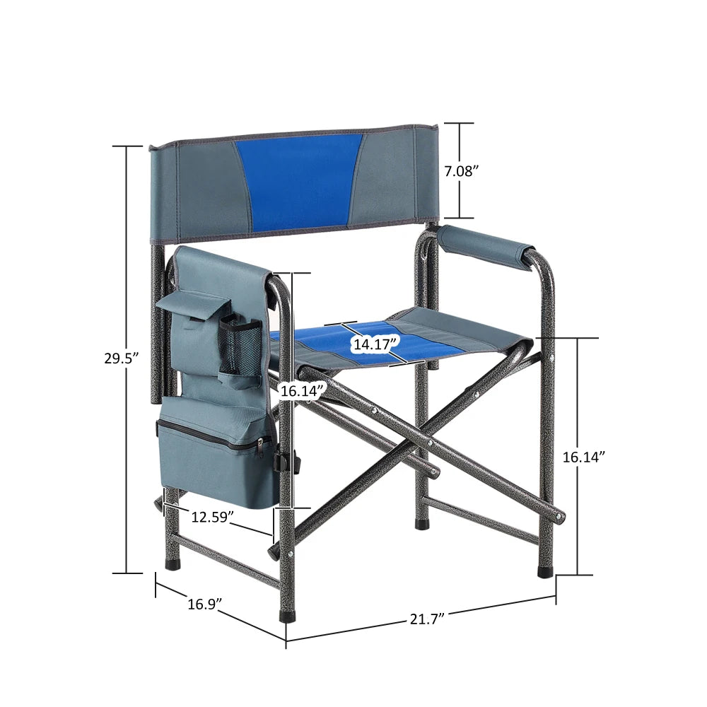 2-piece Padded Folding Outdoor Chair with Storage Pockets Lightweight Oversized 400lbs Capacity for Camping Picnics Fishing