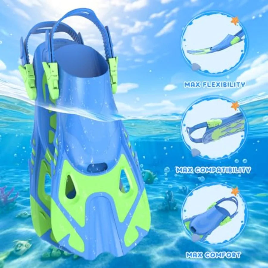 Snorkeling Gear for,Kid Mask Fins Dry Top Snorkel Set, Youth Boys Girls Junior Age 6-14 Swimming Diving Swim Fins, Tempered Gla