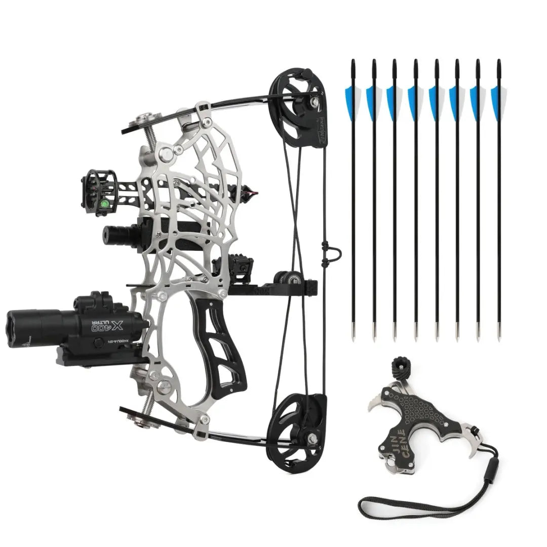 13 Inch Mini Short-Axis Compound Bow Kit 15-32lbs Adjustable Draw Weight Ambidextrous RH LH Design Complete Arrow Set with Laser Sight Lightweight Stainless Steel Limbs for Target Shooting and Small Game Hunting Archery Gear