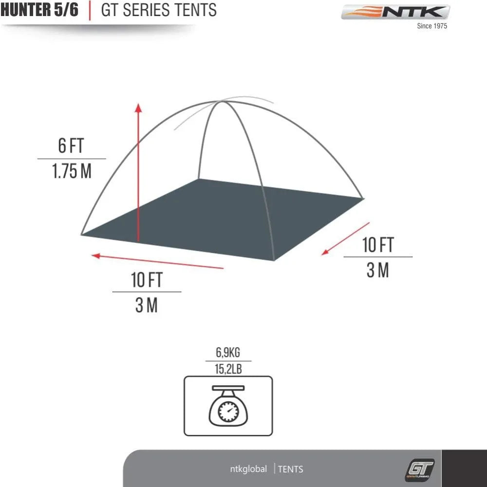 Hunter GT 4/6/8 Outdoor Dome Woodland Camo Camping Tent 100% Waterproof 2500mm, Easy Assembly, Durable Fabric Full Coverage Rai
