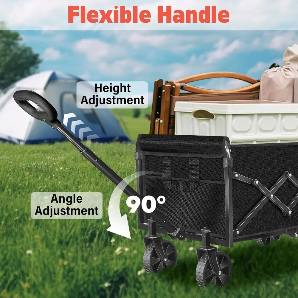 360 lbs Collapsible Wagon with Wheels, Lightweight Portable Folding Cart for Camping, Beach, Grocery, Outdoor Sports