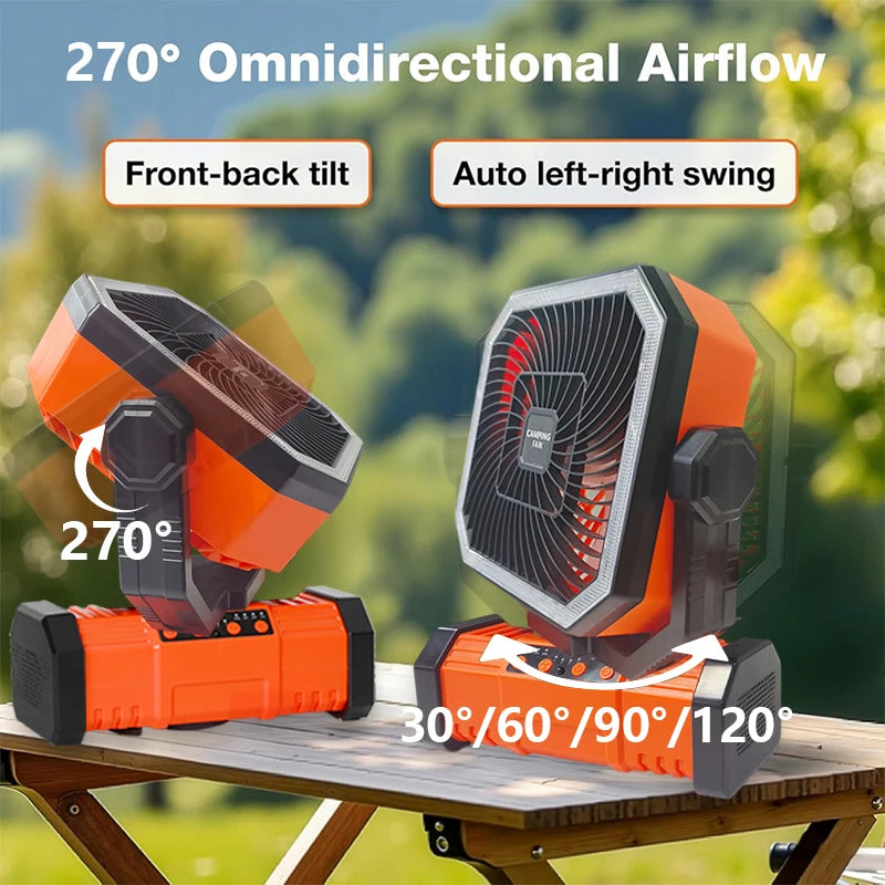 10000mAh Camping Fans Rechargeable Ceiling Fan Portable Battery Operated Fan with LED Light and Hook for Outdoor Tent Car Trip