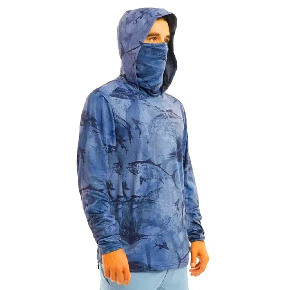 Fishing Hoodie Shirt Sailing Breathable Mask Neck Men Sun Protection Hunting Jersey Fish Gear Beach Tops Wear