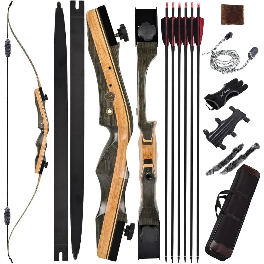 Archery Wooden Bow and Arrow Set for Adults Fast Installation 62'' Hunting Bow Arrow Archery Set with 3050 Lbs Right Handed