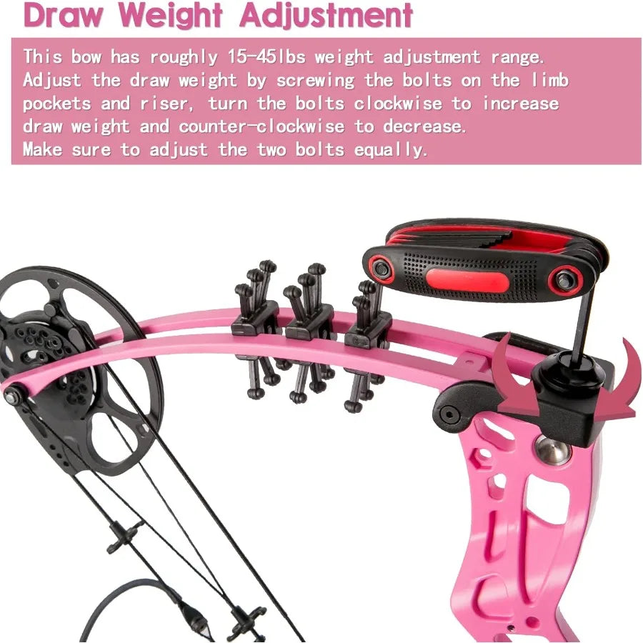 Youth Compound Bow Set 1545 Lbs for Teens and Beginner Package with Archery Hunting Equipment Max Speed 260fps Adjustable Right