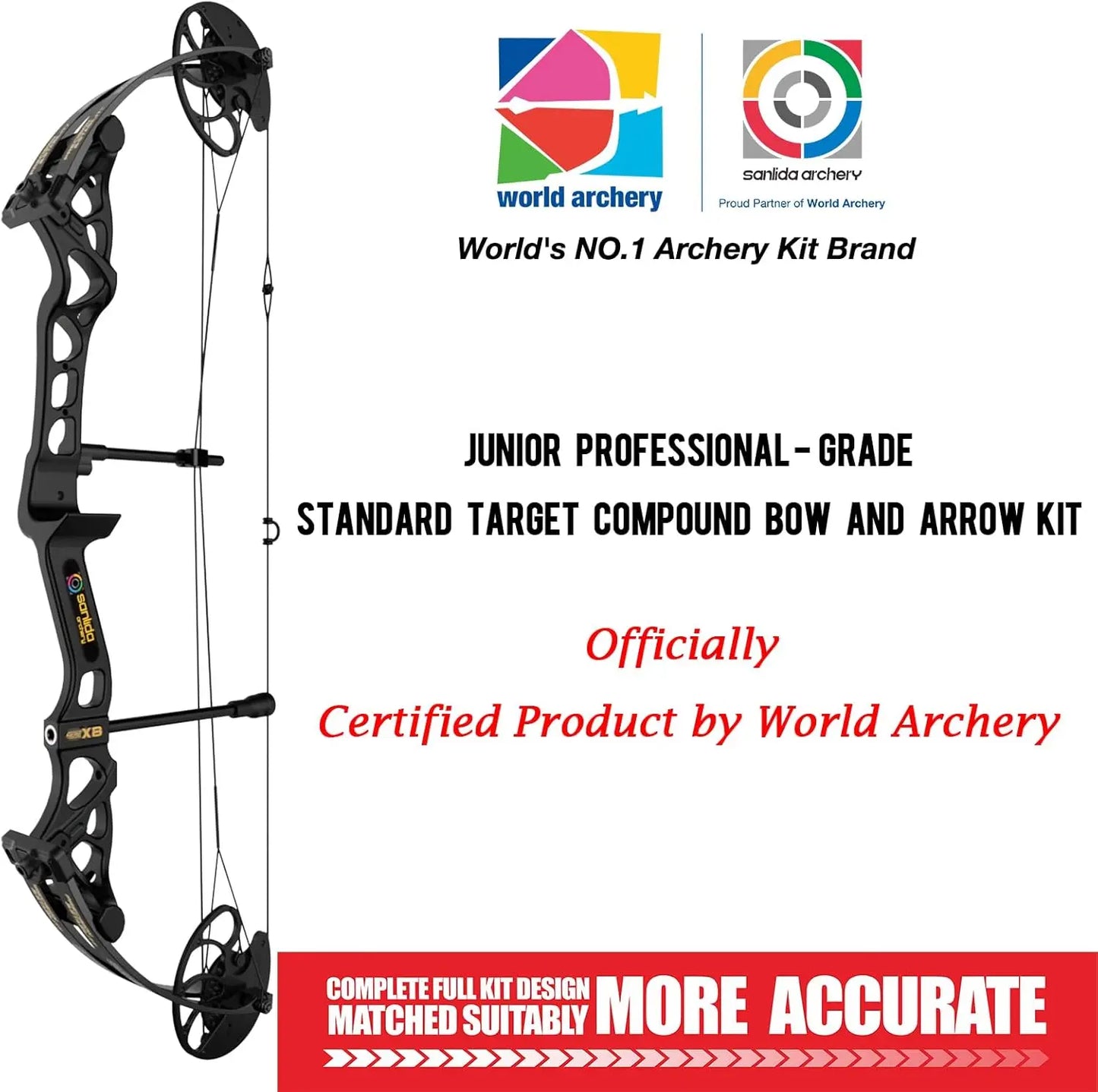 Junior Professional- Grade Standard Target Compound Bow and Arrow Kit with Target Accessories for Competition for Juniors, Youth
