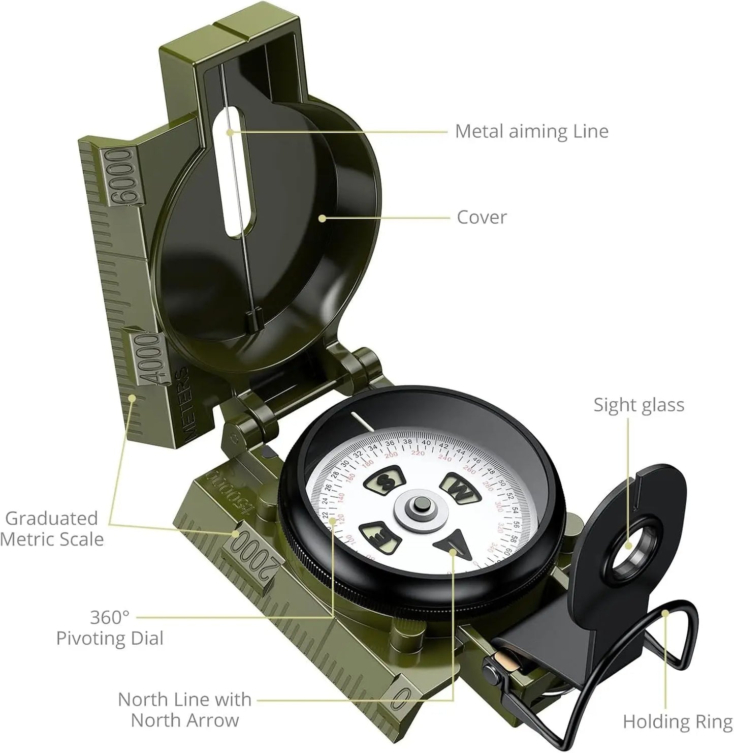 Professional Military Compass,3000 Gauss,Waterproof,with Carry Bag,for Navigation,Hiking,Camping,Hunting.