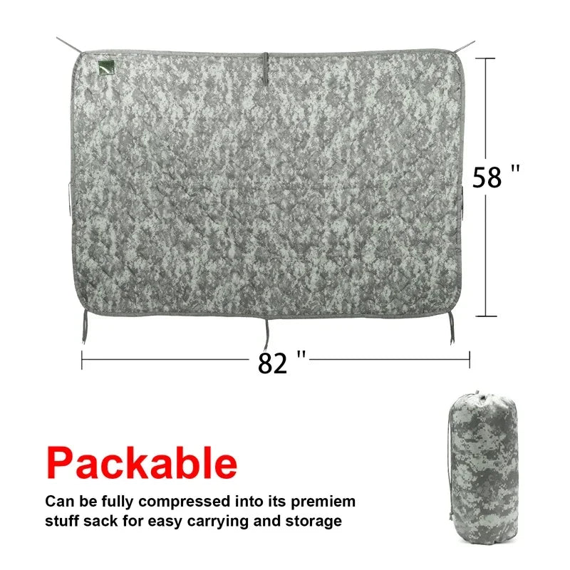 Tactical Poncho Liner Camouflage Water Repellent Woobie Quilted Blanket Suitable for Camping, Shooting Hunting