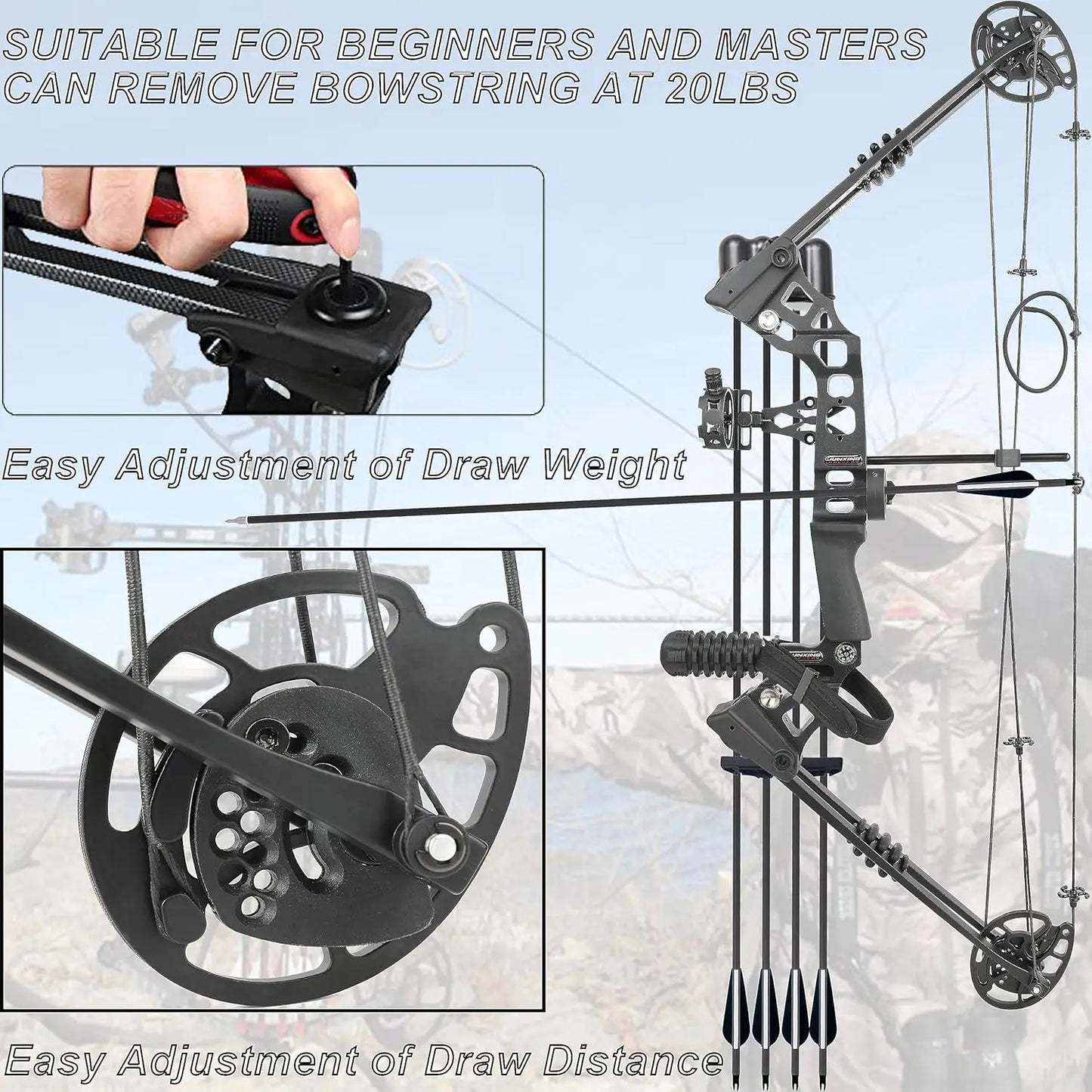 Archery Compound Bow Set 20-70 LBS, Draw Length 24\\"-30\\", up to IBO 320 fps, Hunting Compound Bow with All Accessories for Ar
