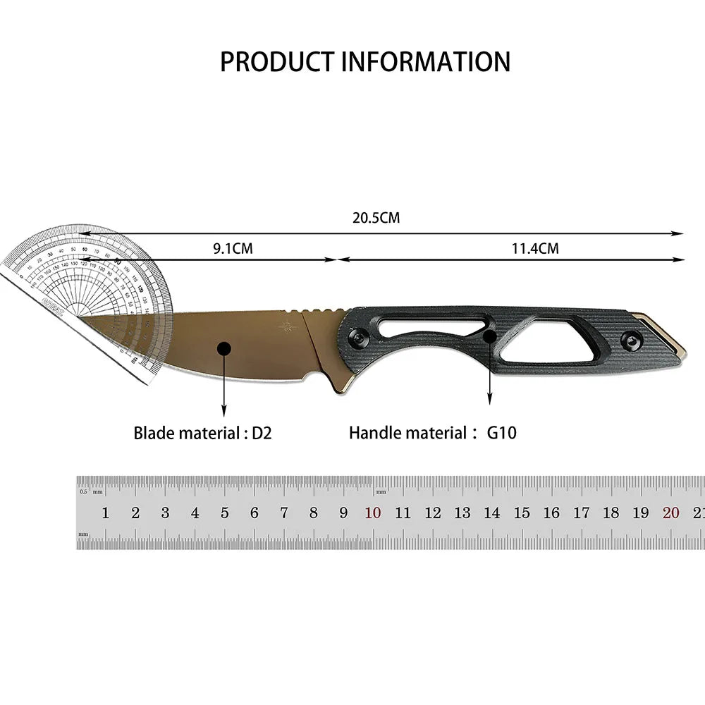 Ultra-sharp TOOR Knife for Self Defense, Tactical Fixed Blade Knife G10 Handle D2 Steel Blade Hunting Camping Tool EDC Knife