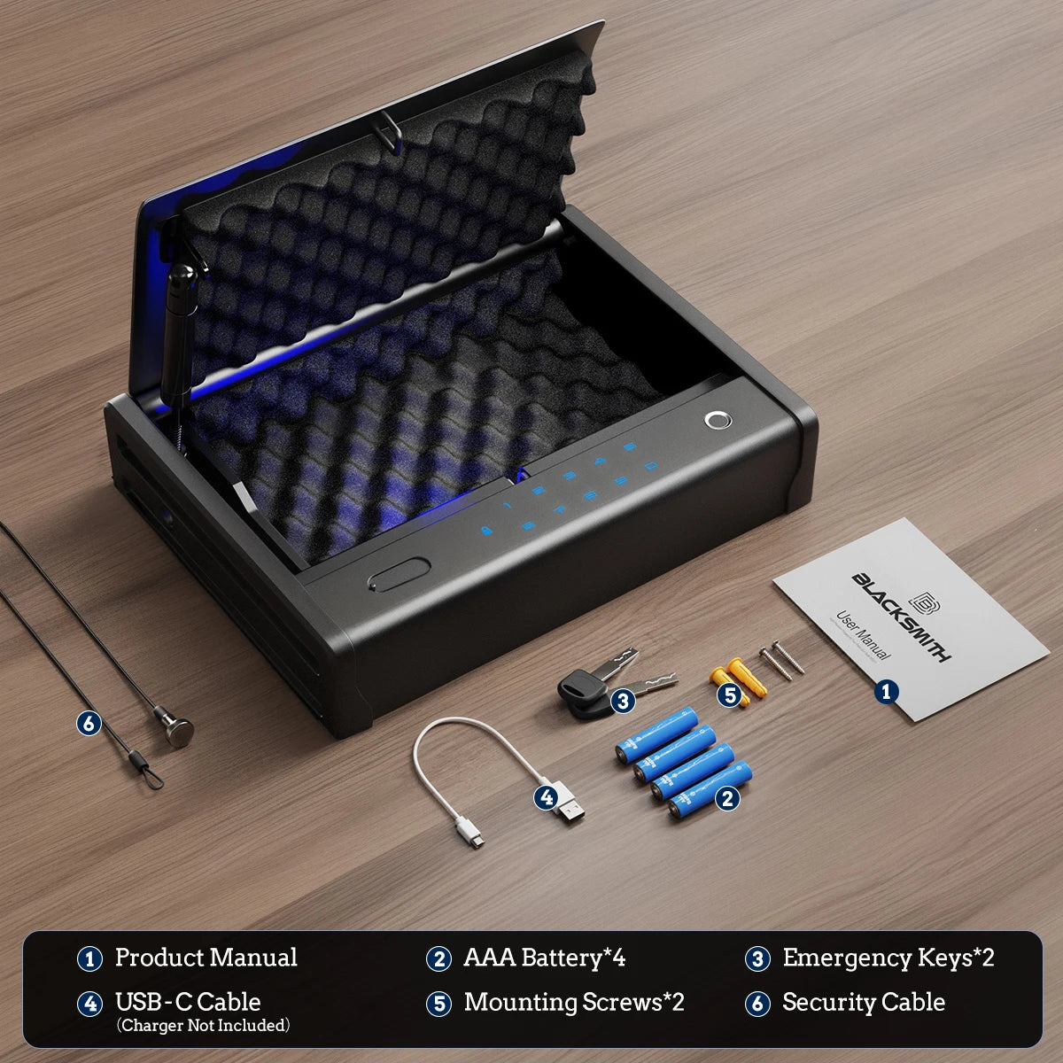 Biometric Pistol Safe Gun Locker Box w/ APP Control and Fingerprint 5-Quick Access Handgun Safe for 2 Pistols