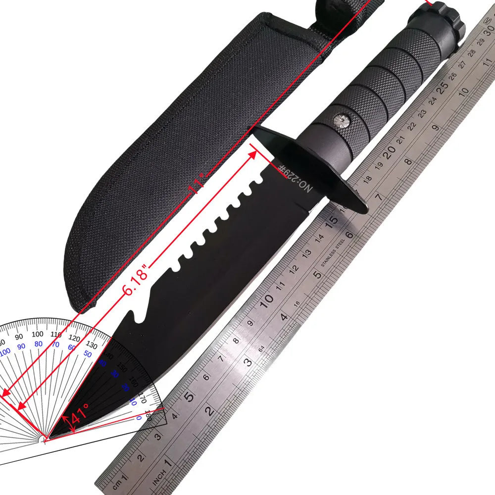 Tactical Camping Knife with Sheath - Stainless Steel Spear Point Blade, Ergonomic Grip & V-Grind Edge for Hunting, Fishing
