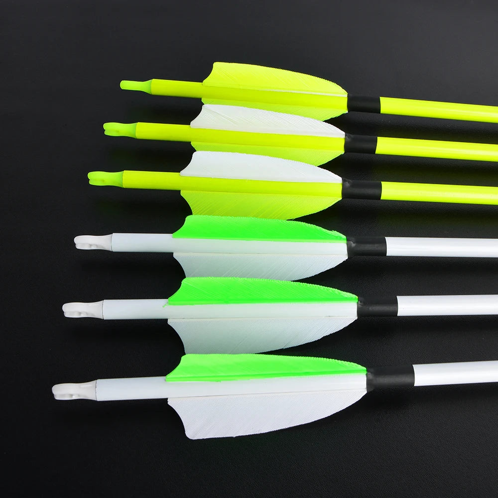 12pcs Mixed Carbon Arrows 3inch Turkey Feather SP500 for Archery Recurve Compound Bow Outdoor Hunting Shooting Target Sports