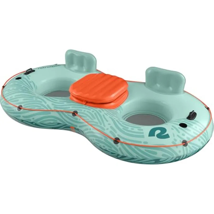 Siesta Float Double River Tube for Adults 2 Person - Heavy Duty 600 lbs with Cooler and Cup Holders Mesh Bottom Inflatable Rive