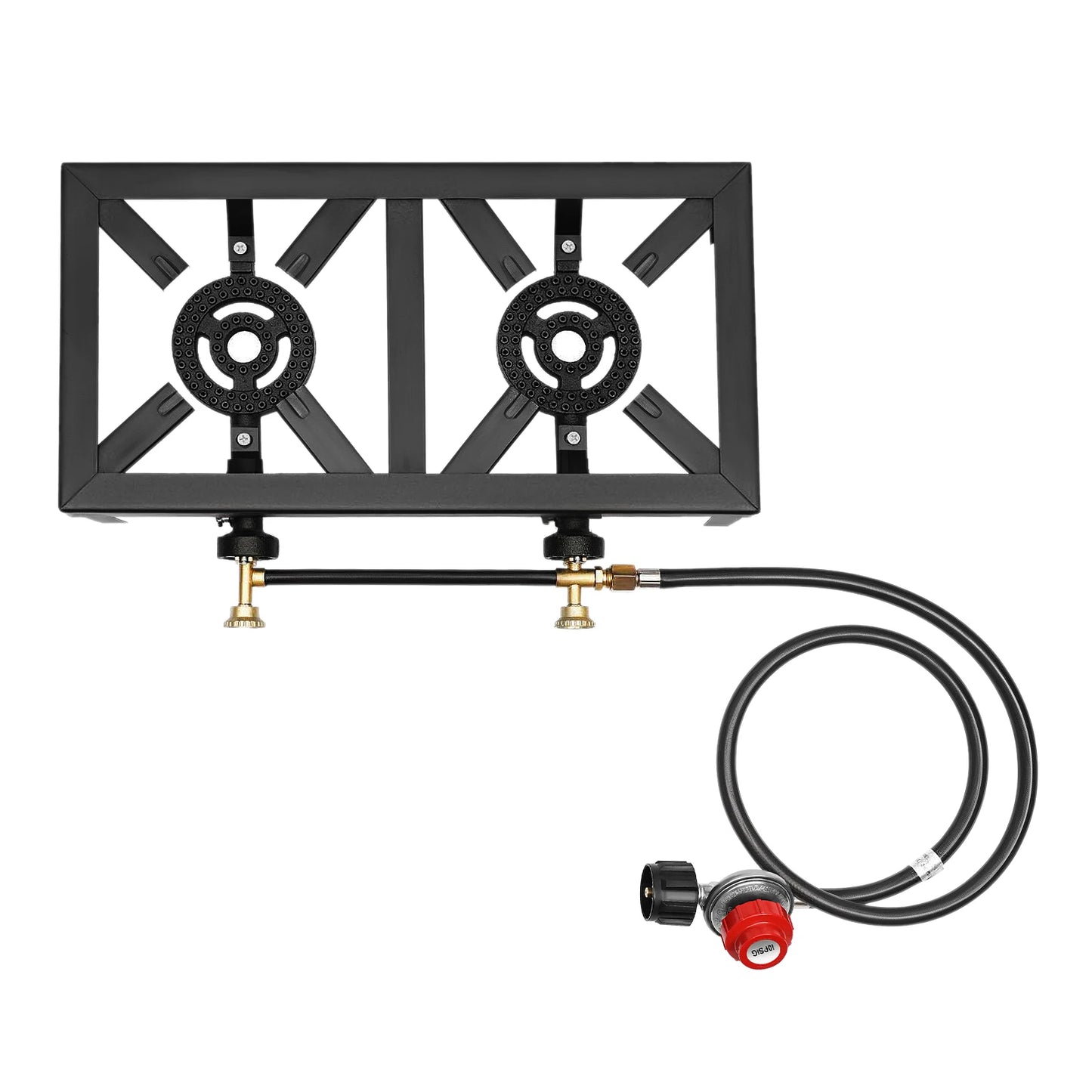 8000W Portable Camping Gas Stove Outdoor 2 Burner BBQ Picnic Camp Propane Cooker Stove with Adjustable 0-10Psi Regulator Hose