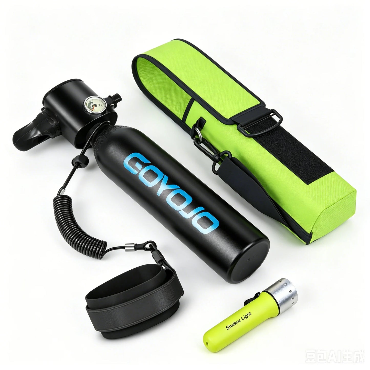 GOYOJO Mini Scuba Tank 0.5L Portable Reusable Diving Tank With flashlight Emergency Diving Cylinder for Snorkeling, Freediving, Boat Cleaning & Air Backup Lightweight & Compact Design Pony Bottle