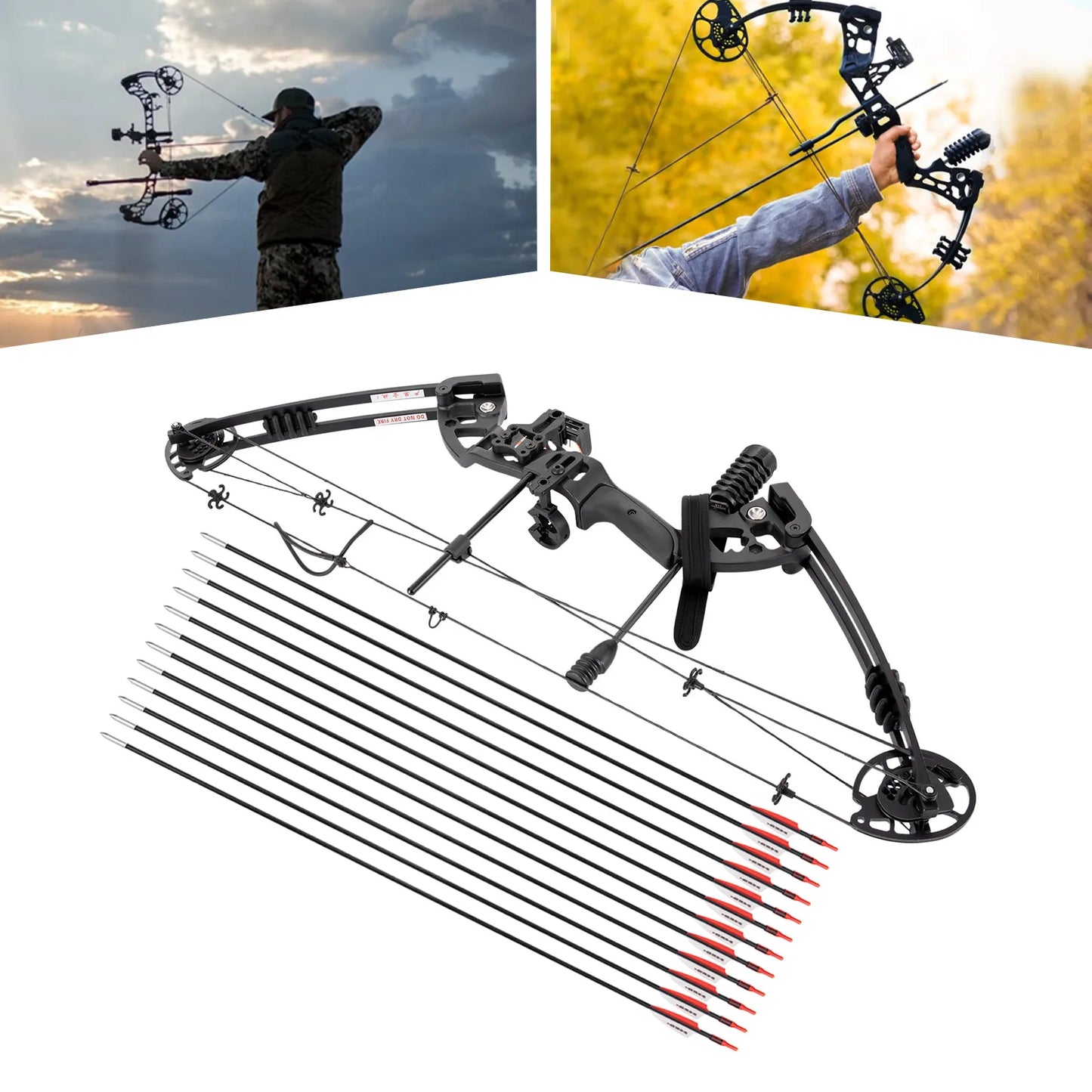 Archery Compound Bow Arrow Set with 12Arrows Black Battleship Compound Bow Right Hand Draw Weight and Cams Fully Adjustable