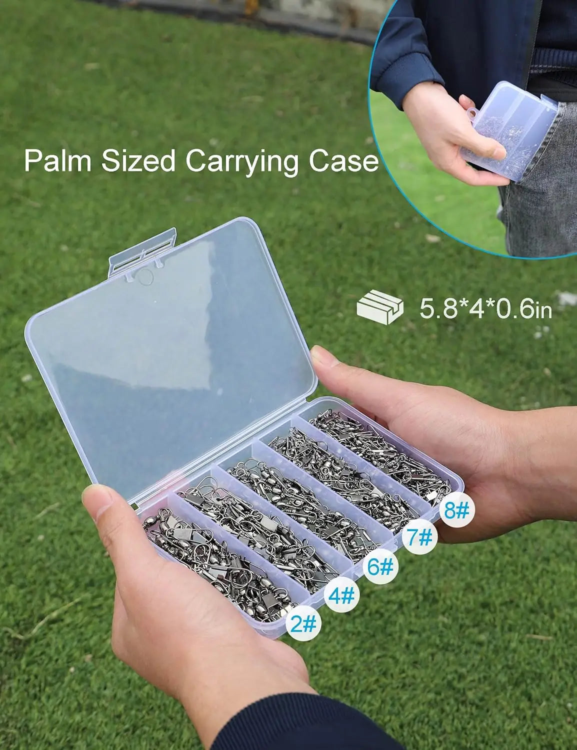 210pcs Fishing Swivels Snap Swivels Barrel Swivels with Snaps Saltwater Freshwater Snap Connector, 5 Sizes 20-70pcs