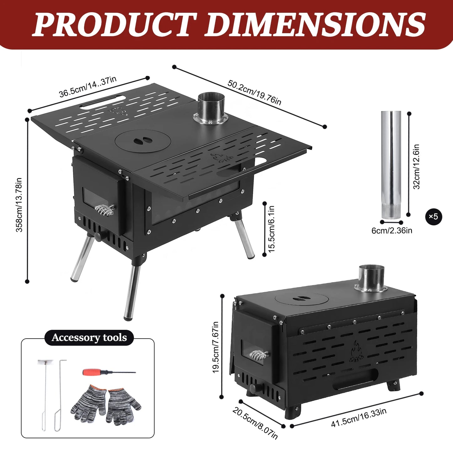 Burning Tent Stove Hot Tent Stove with Stainless Steel Construction Burner Chimney Pipes Included for Outdoor Cooking & Heating