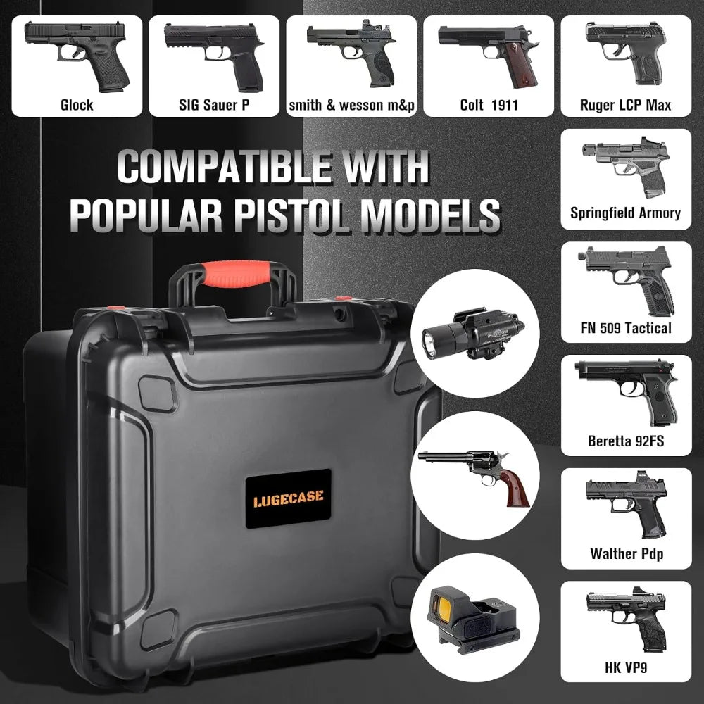 Pistol Gun Case for Multi Handguns, Pre-cut Waterproof Hard Shell, TSA Approved for SIG, Smith & Wesson, Colt, Revolver, Glock
