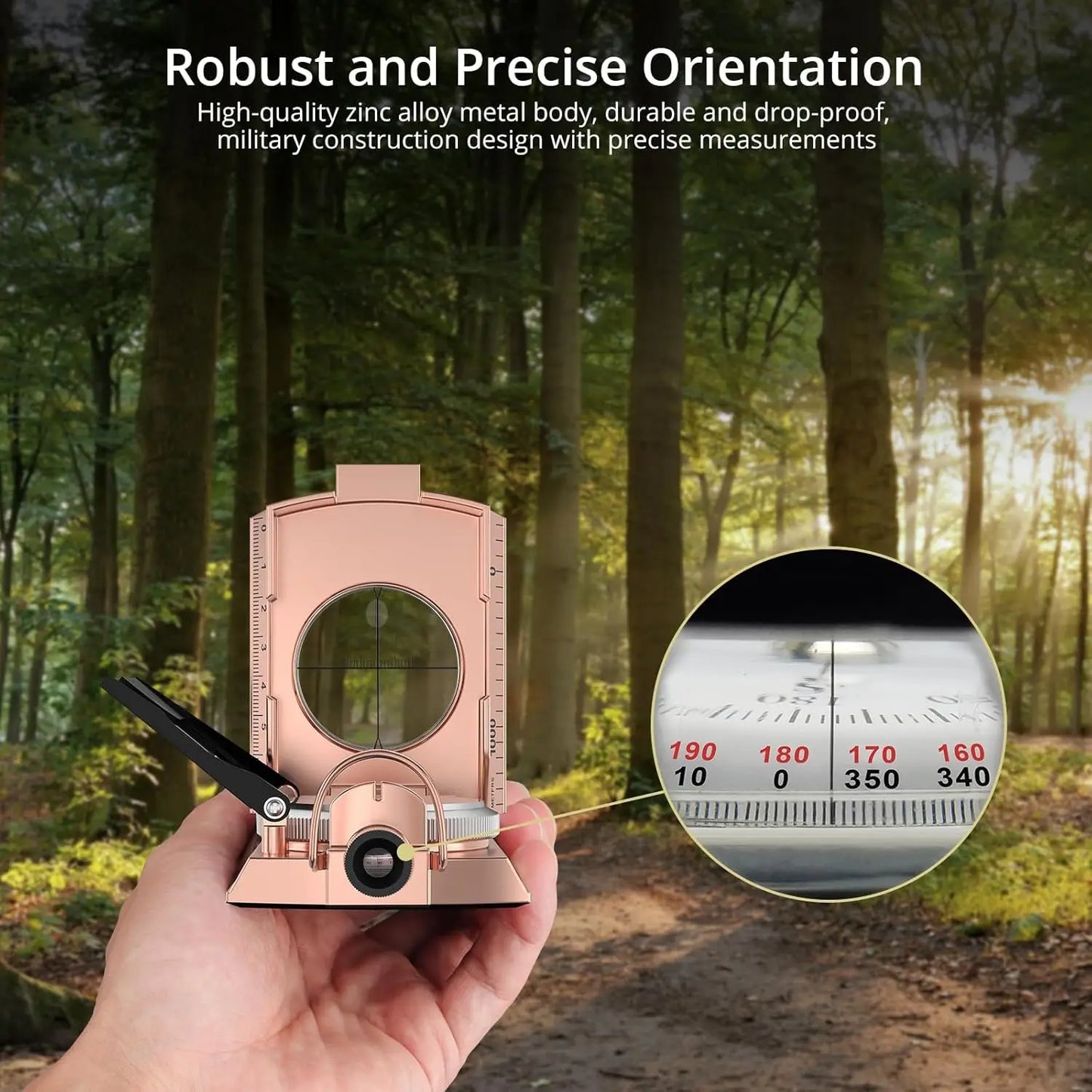 Compass Hiking Survival, IP65 Waterproof Metal Compass with Sighting Clinometer and Carry Bag, Multifunctional, Professional