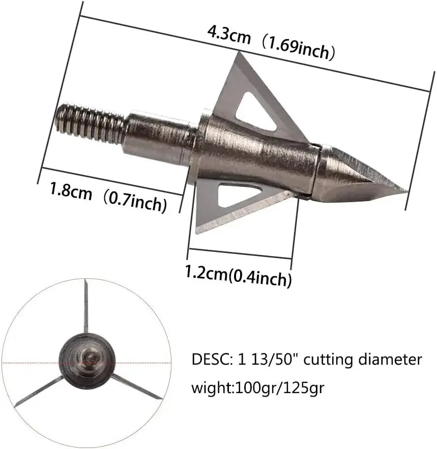 Broadheads 125 Grain Bowhunting Arrow Head 3 Fixed Blades 12 Pack for Crossbows Recurve Compound Bow Arrows